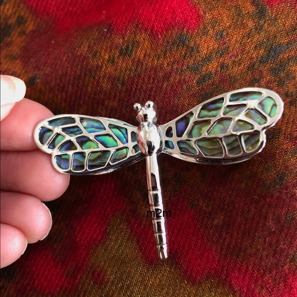 Silver Dragonfly Brooch with Abalone shell